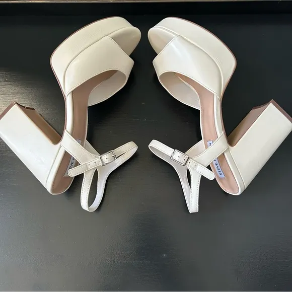 Steve Madden Amy Bone Leather Ankle Strap Platform Dress Sandals , Size 10