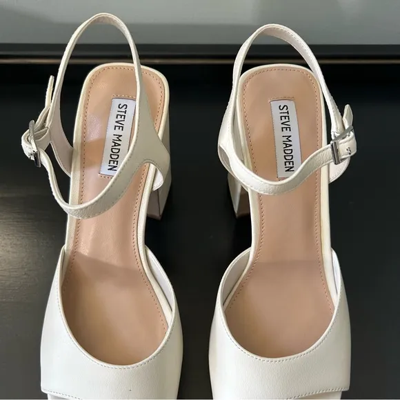 Steve Madden Amy Bone Leather Ankle Strap Platform Dress Sandals , Size 10