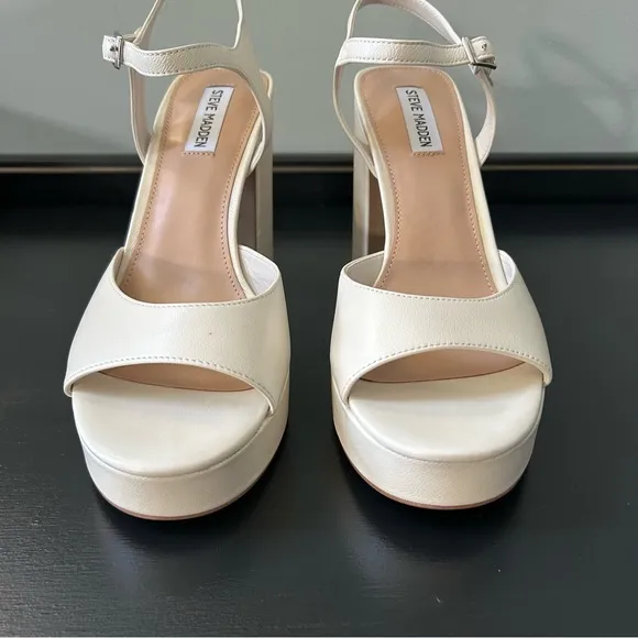 Steve Madden Amy Bone Leather Ankle Strap Platform Dress Sandals , Size 10