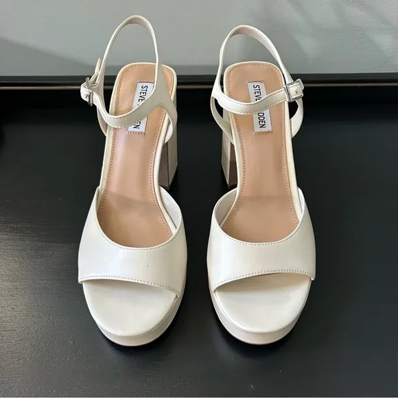 Steve Madden Amy Bone Leather Ankle Strap Platform Dress Sandals , Size 10