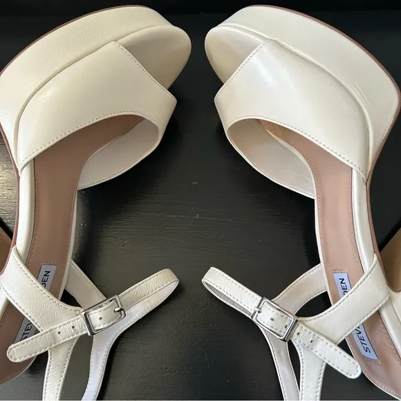 Steve Madden Amy Bone Leather Ankle Strap Platform Dress Sandals , Size 10