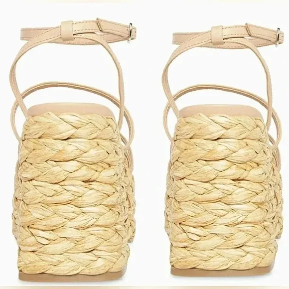 Steve Madden Boho 9.5 Raffia Straw Platform Block Heel Retro Festival Strappy