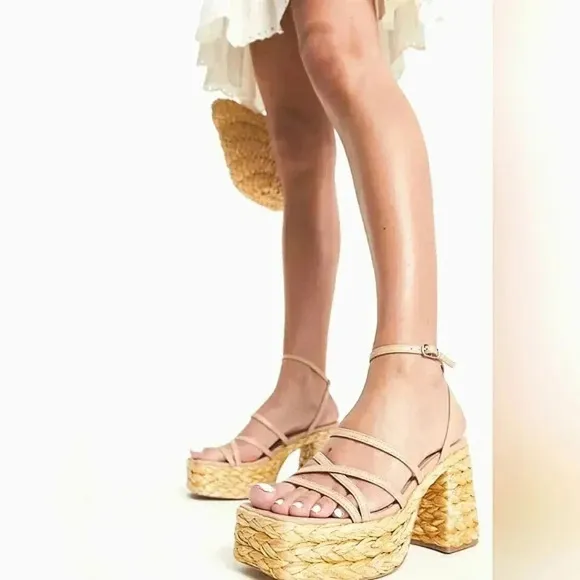 Steve Madden Boho 9.5 Raffia Straw Platform Block Heel Retro Festival Strappy