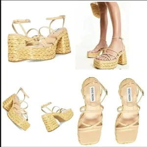 Steve Madden Boho 9.5 Raffia Straw Platform Block Heel Retro Festival Strappy