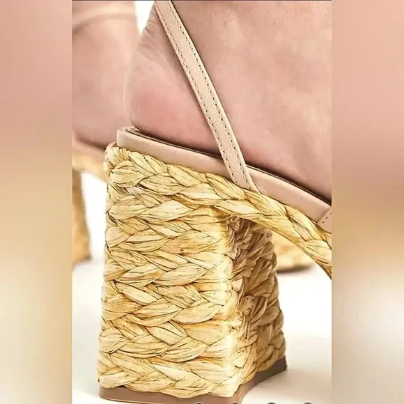 Steve Madden Boho 9.5 Raffia Straw Platform Block Heel Retro Festival Strappy