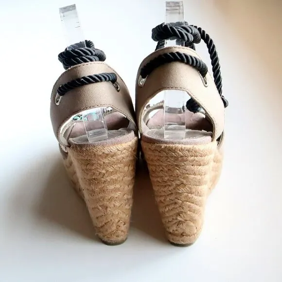 Steve Madden Chryslis Taupe Suede Leather Ankle Tie Espadrille Wedge Sandals 10