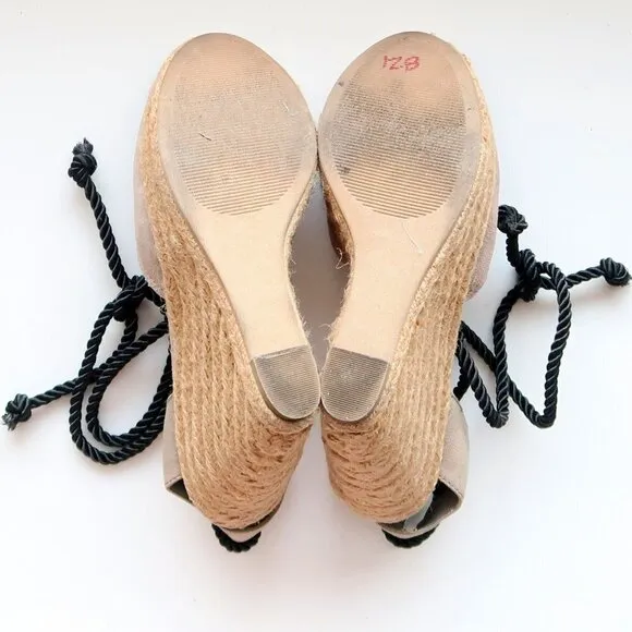 Steve Madden Chryslis Taupe Suede Leather Ankle Tie Espadrille Wedge Sandals 10
