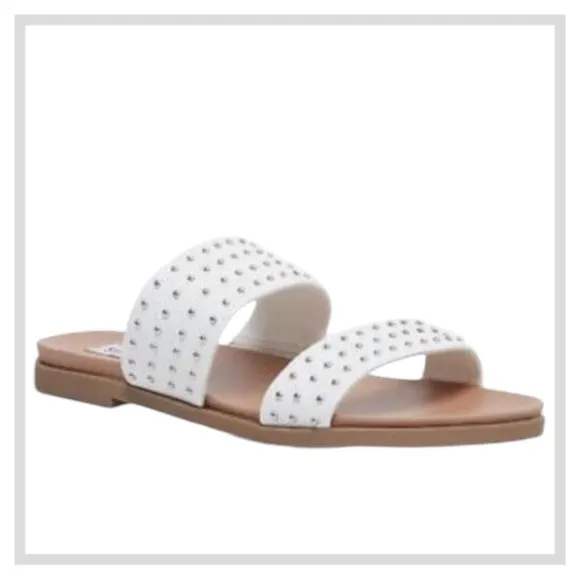 Steve Madden Dede White Sandals New in Box Flats Comfy Padded Slip On Heel Sz 8