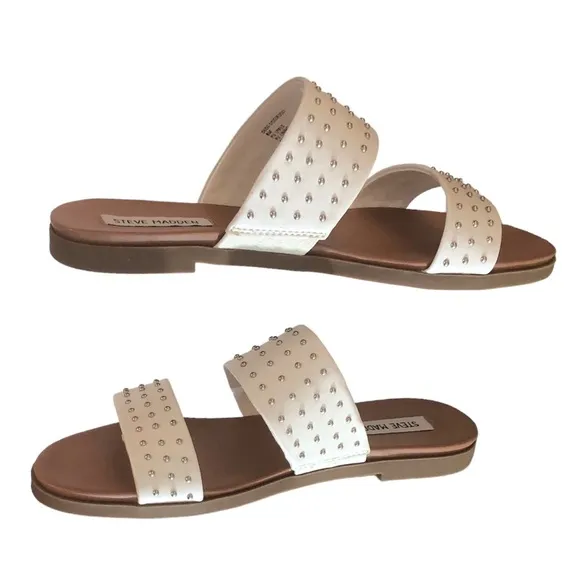 Steve Madden Dede White Sandals New in Box Flats Comfy Padded Slip On Heel Sz 8