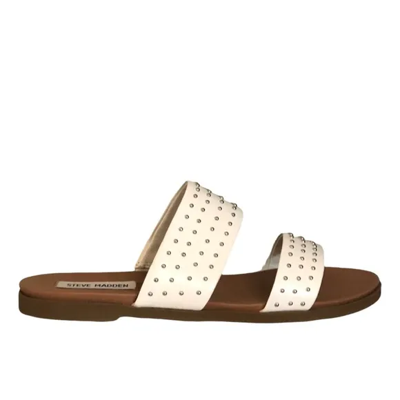 Steve Madden Dede White Sandals New in Box Flats Comfy Padded Slip On Heel Sz 8