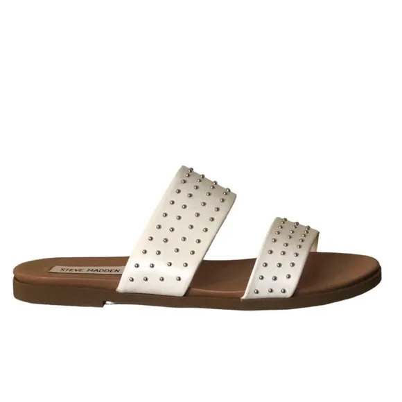 Steve Madden Dede White Sandals New in Box Flats Comfy Padded Slip On Heel Sz 8