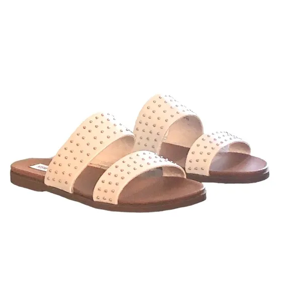Steve Madden Dede White Sandals New in Box Flats Comfy Padded Slip On Heel Sz 8