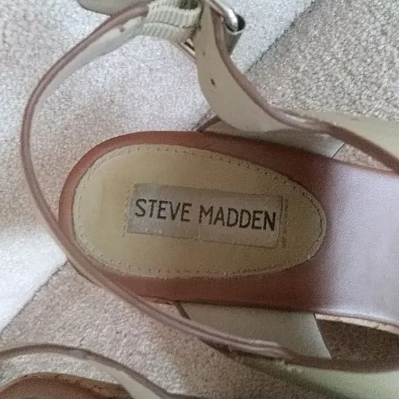 Steve Madden Esme Leather Wedge Cork Sandals with Ankle Strap Size 7.5M