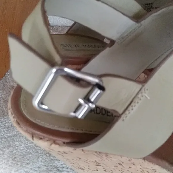 Steve Madden Esme Leather Wedge Cork Sandals with Ankle Strap Size 7.5M