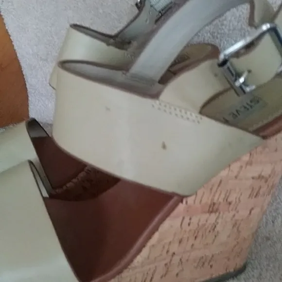 Steve Madden Esme Leather Wedge Cork Sandals with Ankle Strap Size 7.5M