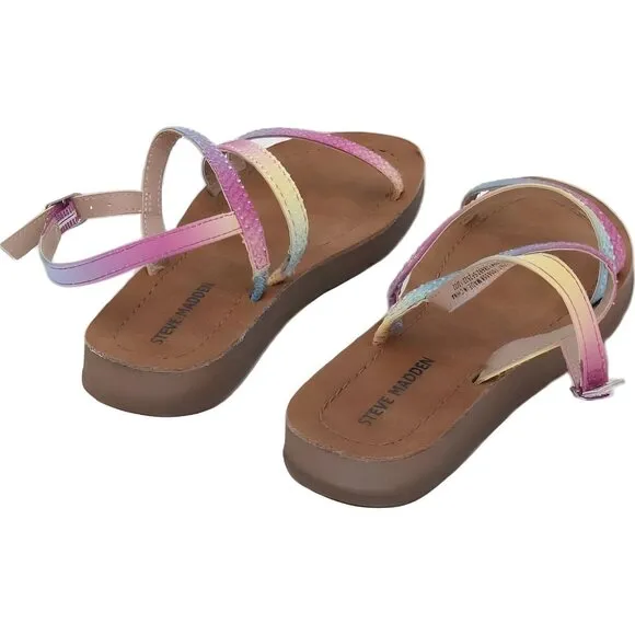 Steve Madden Girls Sparkle Strappy Sandals Rhinestones Rainbow Size 1