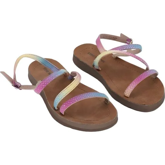 Steve Madden Girls Sparkle Strappy Sandals Rhinestones Rainbow Size 1