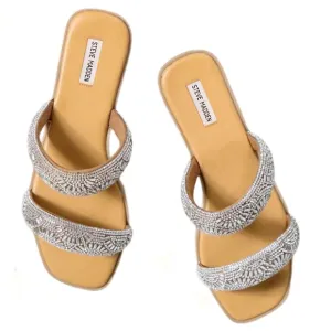 STEVE MADDEN • Harty Rhinestone Double Strap Slip-On Sandals