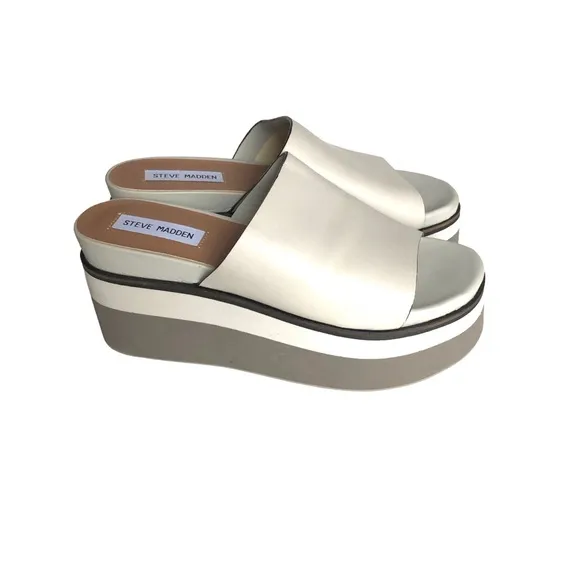 Steve Madden King Bone Leather Platform Sandals Slides Women’s Size 8 M
