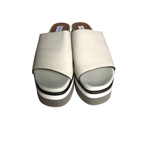 Steve Madden King Bone Leather Platform Sandals Slides Women’s Size 8 M