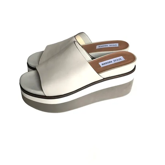 Steve Madden King Bone Leather Platform Sandals Slides Women’s Size 8 M