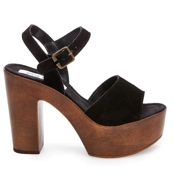 Steve Madden Lulla Platform Sandal in Black Suede Block Heel