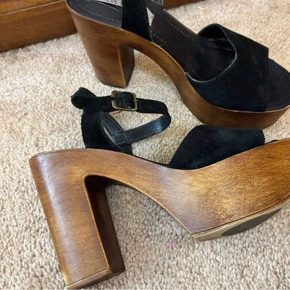 Steve Madden Lulla Platform Sandal in Black Suede Block Heel