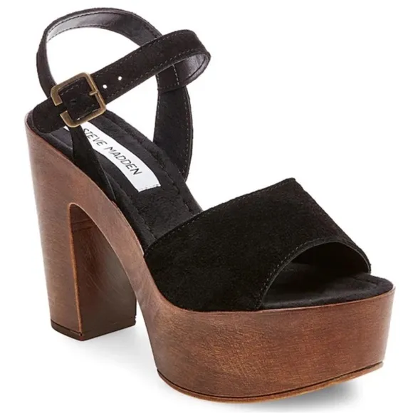 Steve Madden Lulla Platform Sandal in Black Suede Block Heel