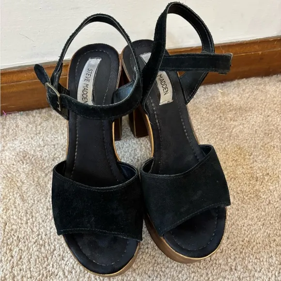 Steve Madden Lulla Platform Sandal in Black Suede Block Heel