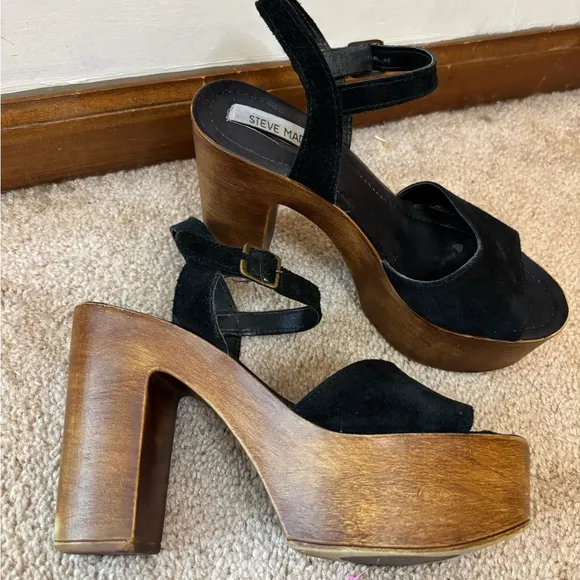 Steve Madden Lulla Platform Sandal in Black Suede Block Heel