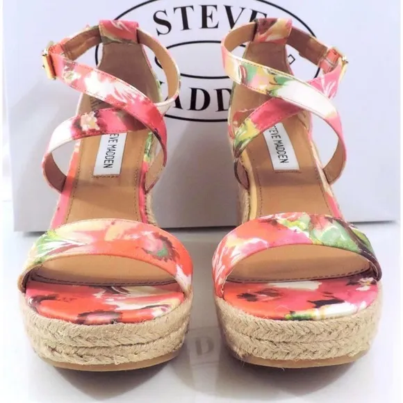 Steve Madden Montauk Espadrille Platform Wedge Sandals Floral Fabric Size 9