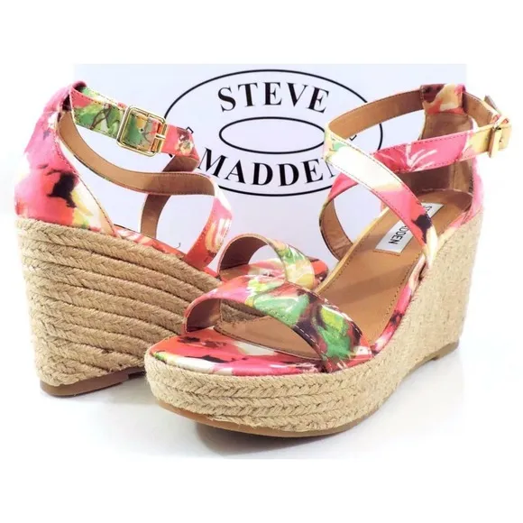 Steve Madden Montauk Espadrille Platform Wedge Sandals Floral Fabric Size 9