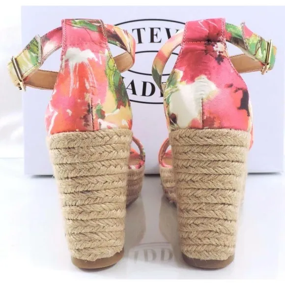 Steve Madden Montauk Espadrille Platform Wedge Sandals Floral Fabric Size 9