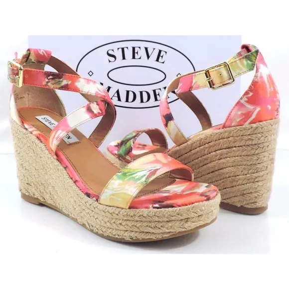 Steve Madden Montauk Espadrille Platform Wedge Sandals Floral Fabric Size 9