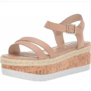 STEVE MADDEN Nude Leather Platform Sandals