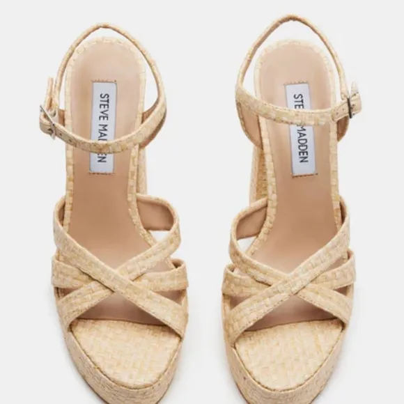 Steve Madden Quinlyn Raffia Platform Block Heel Women’s Sandals