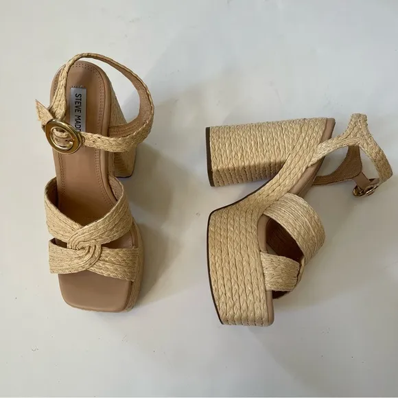 Steve Madden Quinlyn Raffia Platform Block Heel Women’s Sandals