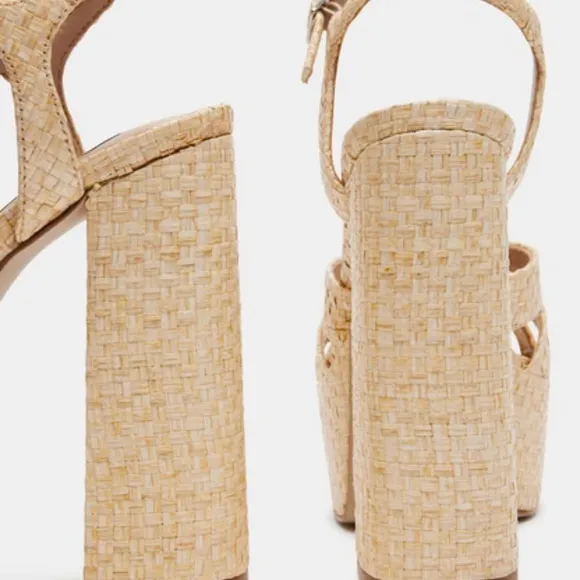 Steve Madden Quinlyn Raffia Platform Block Heel Women’s Sandals