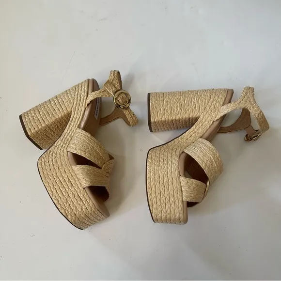 Steve Madden Quinlyn Raffia Platform Block Heel Women’s Sandals