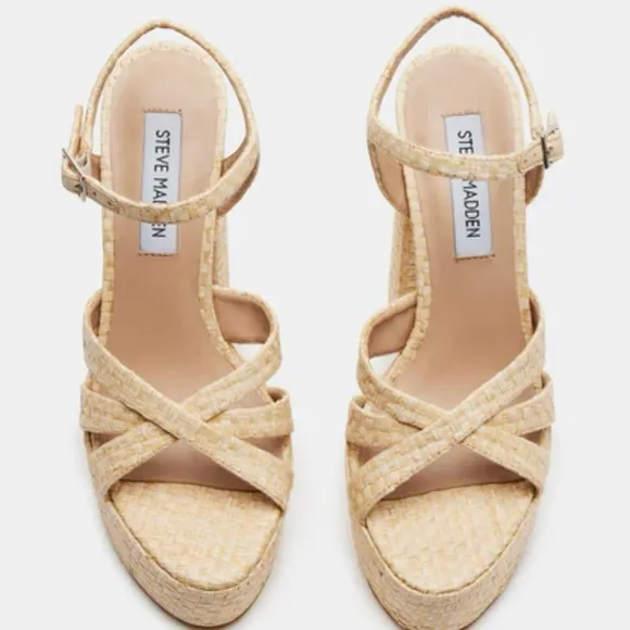 Steve Madden Quinlyn Raffia Platform Block Heel Women’s Sandals