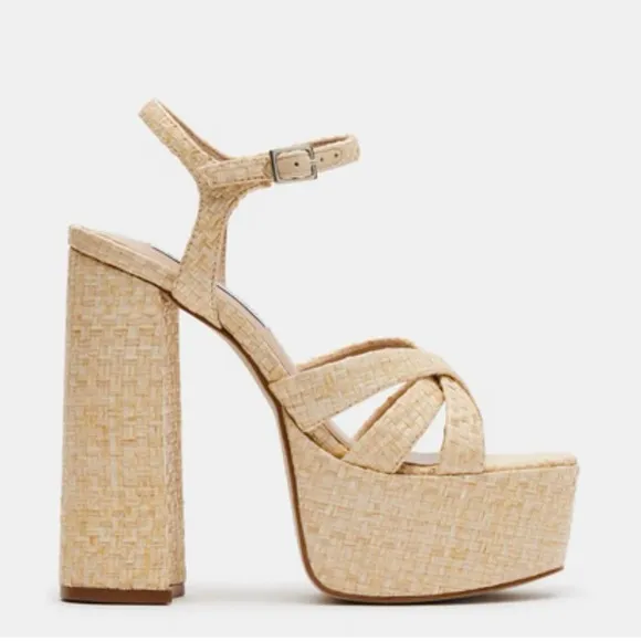 Steve Madden Quinlyn Raffia Platform Block Heel Women’s Sandals