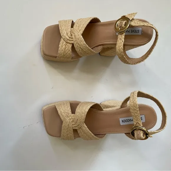 Steve Madden Quinlyn Raffia Platform Block Heel Women’s Sandals