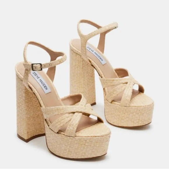 Steve Madden Quinlyn Raffia Platform Block Heel Women’s Sandals