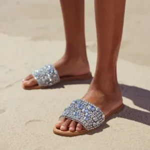 Steve Madden sandals women's 7.5M silver rhinestones Knicky slides metallic new