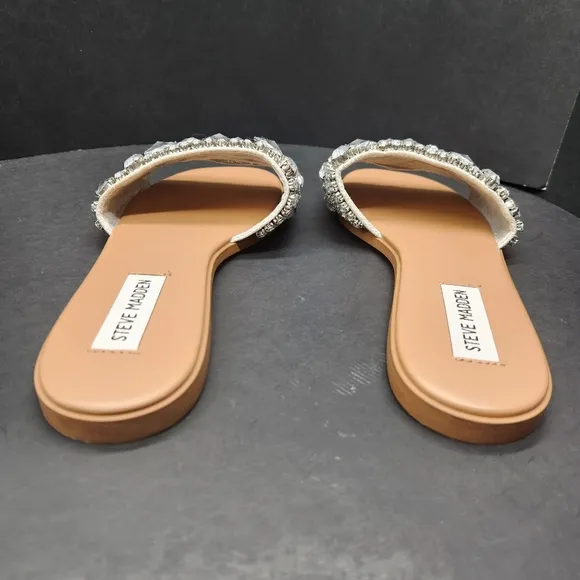 Steve Madden sandals women's 7.5M silver rhinestones Knicky slides metallic new