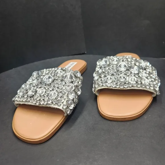 Steve Madden sandals women's 7.5M silver rhinestones Knicky slides metallic new