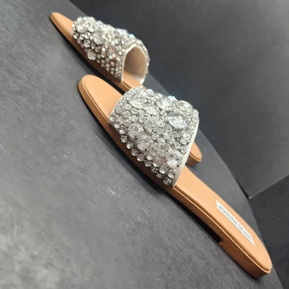 Steve Madden sandals women's 7.5M silver rhinestones Knicky slides metallic new