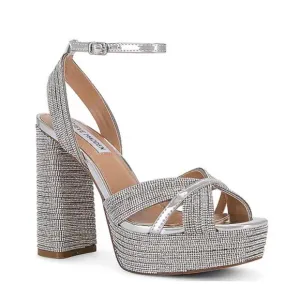 Steve Madden Silver Laurel Rhinestones Platform Strappy Heels Size 9.5