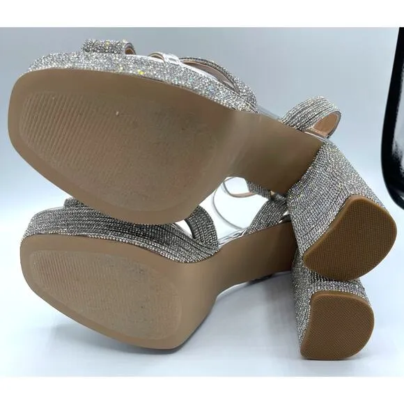 Steve Madden Silver Laurel Rhinestones Platform Strappy Heels Size 9.5
