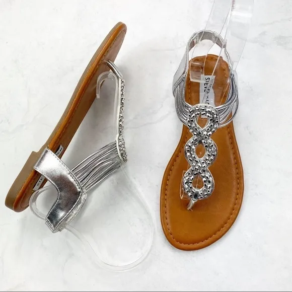 [Steve Madden] Silver Rhinestone Slip On Sandals